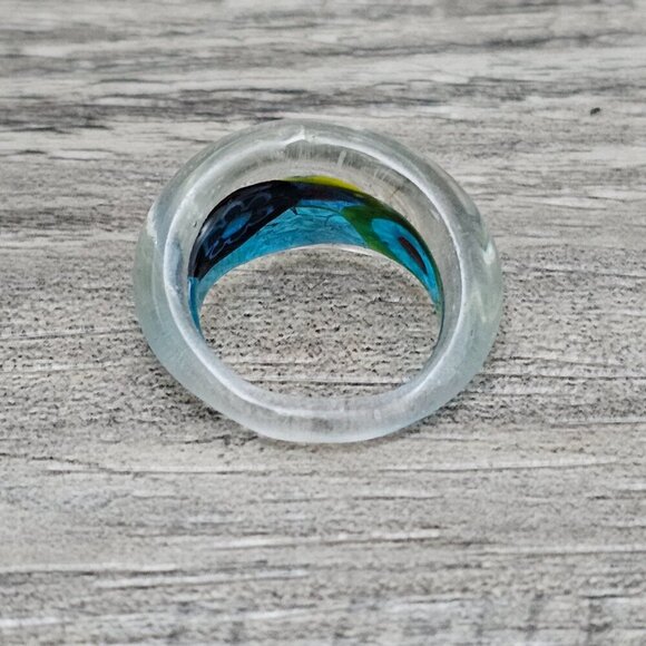 Murano Glass Italian Mosaic Multicolored Millefiori Floral Ring 7.5 - Picture 6 of 8